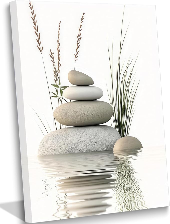 KBIERQN Zen Stone Canvas Wall Art Stacked Stones in Water Poster Print Tranquil by KBIERQN
