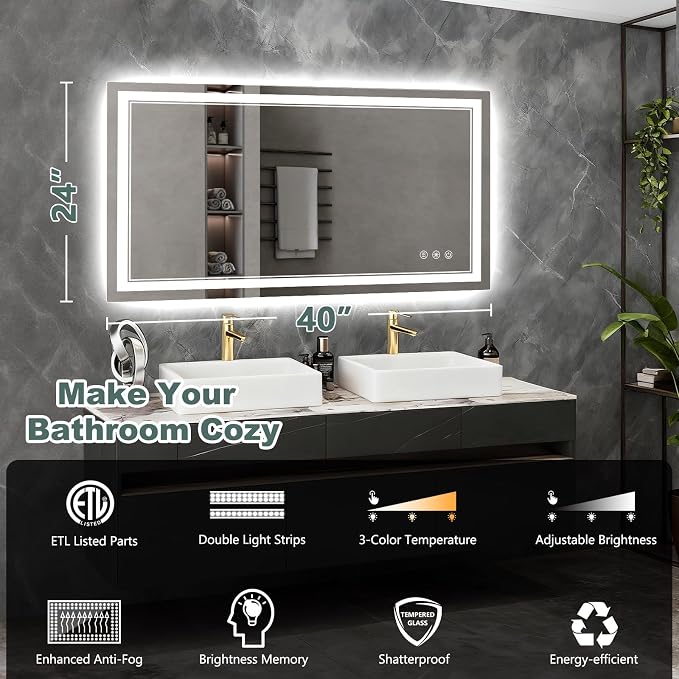 40x24 Inch LED Bathroom Mirror - Image 2