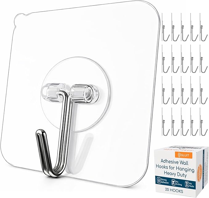GLUIT Adhesive Wall Hooks for Hanging Heavy Duty 22 lbs Hooks for Walls No Drill by GLUIT