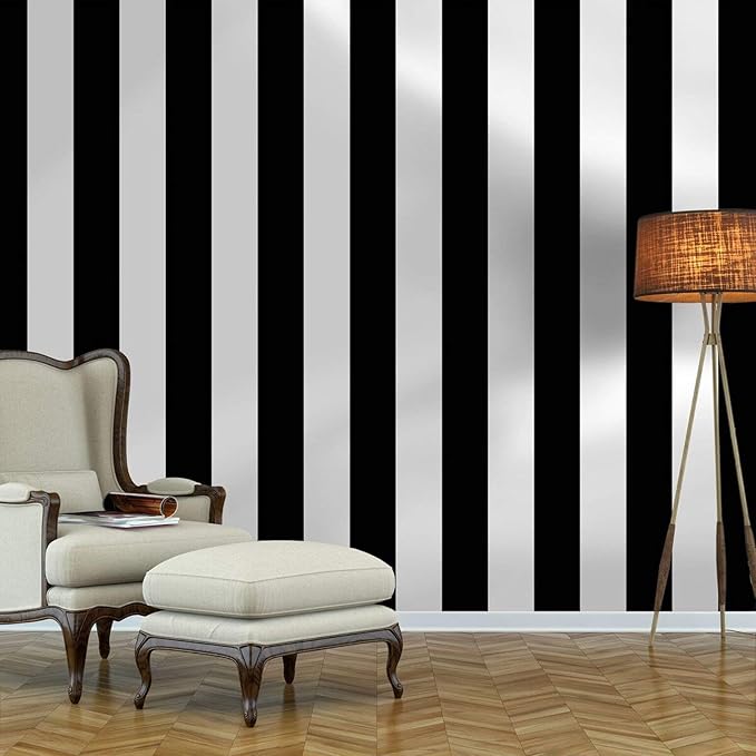Guvana Striped Peel and Stick Wallpaper Black and White Self-Adhesive Wallpaper by Guvana