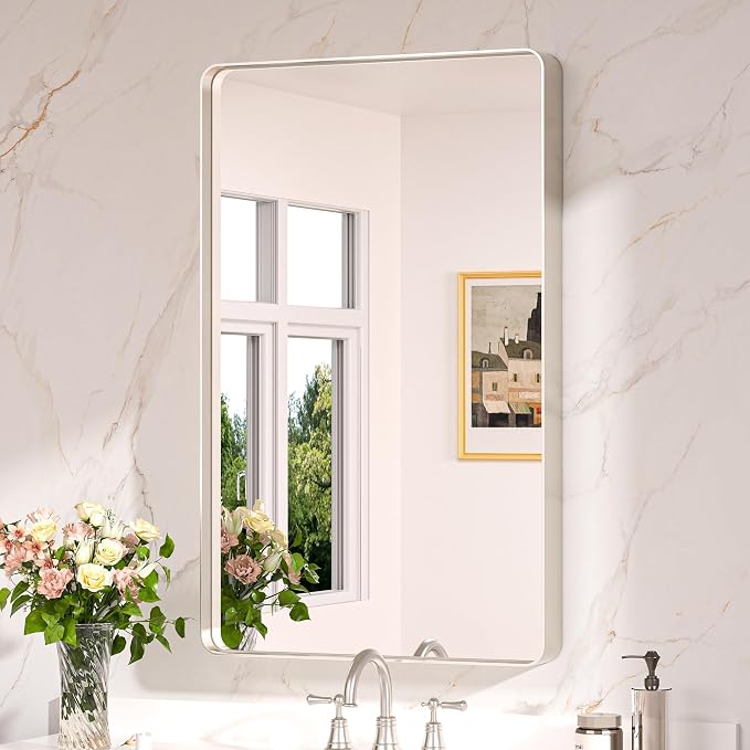 Keonjinn 40 x 24 Inch Brushed Nickel Bathroom Mirrors by Keonjinn