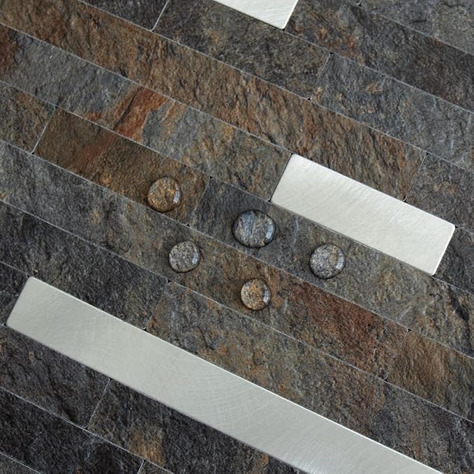 AULIGET 20 Sheets Rust Slate Peel and Stick Backsplash, PVC Mixed Metal Silver - Image 3