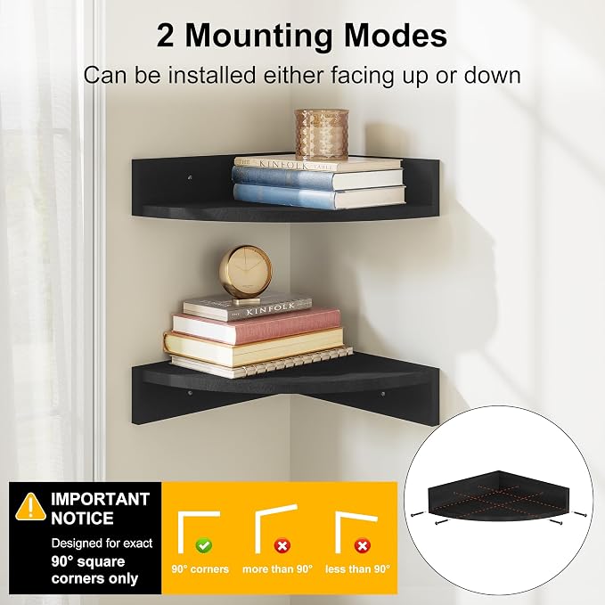 Alsonerbay Black Corner Wall Shelf, Floating Shelves Wall Mount Set of 4 - Image 5