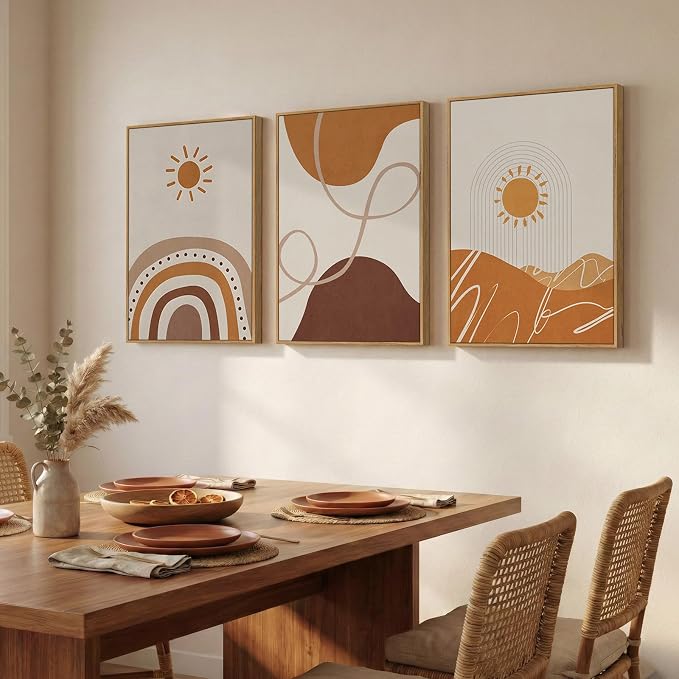 Framed Neutral Abstract Boho Wall Art Bedroom, 3 Piece Terracotta Beige - Image 8