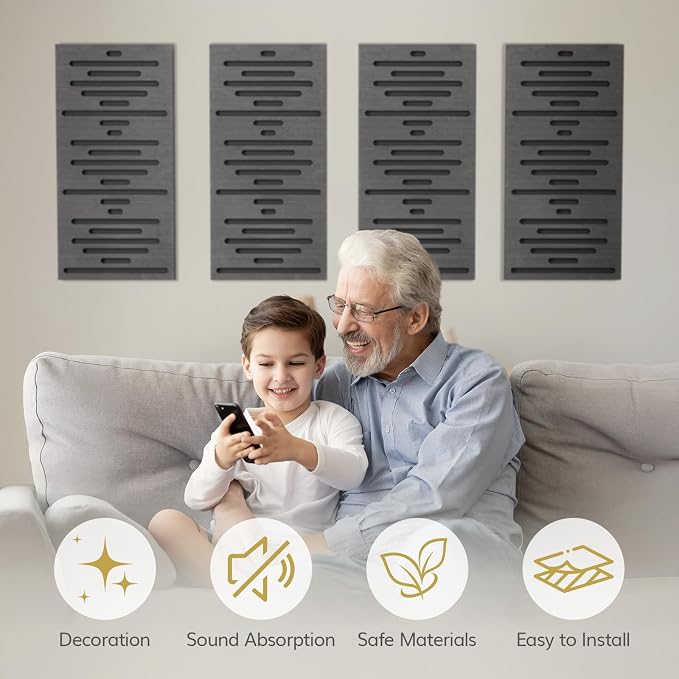 TONOR 4-Pack Acoustic Wood Wall Panels, 23.6” * 11.8” * 1.9” 3D Self-adhesive - Image 4