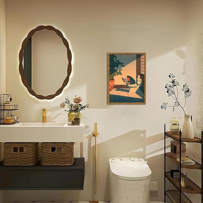 Funny Frog Bathroom Wall Art, Cute Japanese Frog in Toilet Wall Decor, - Image 3