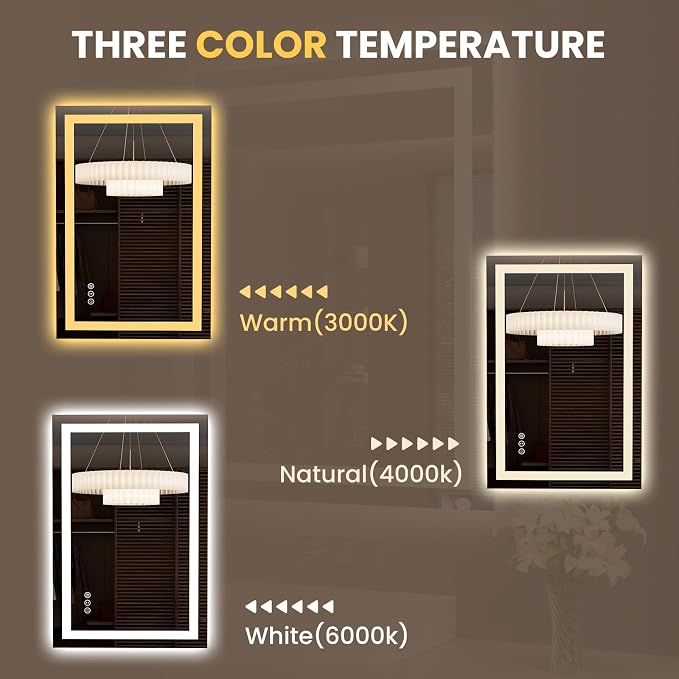 LOAAO 23.6"x35.4" LED Mirror for Bathroom, Lighted Bathroom Mirror - Image 6