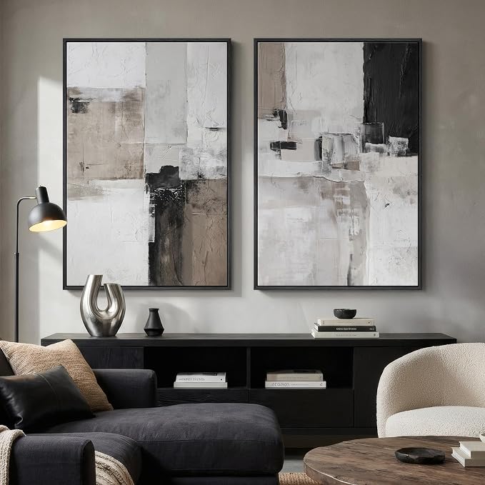 Framed Abstract Black and White Brown Wall Art by MXART