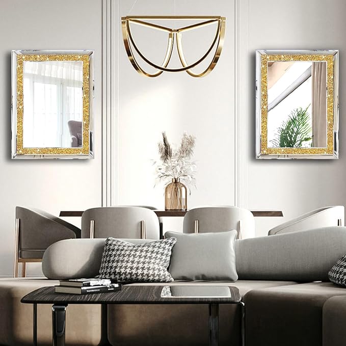 2 Piece Wall Mirrors, Crush Diamond Wall Decor - Image 5
