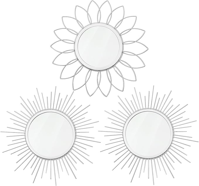 3 Pack Metal Mirrors for Wall Sunburst Wall Mirrors Home Décor Decorative by Uaussi