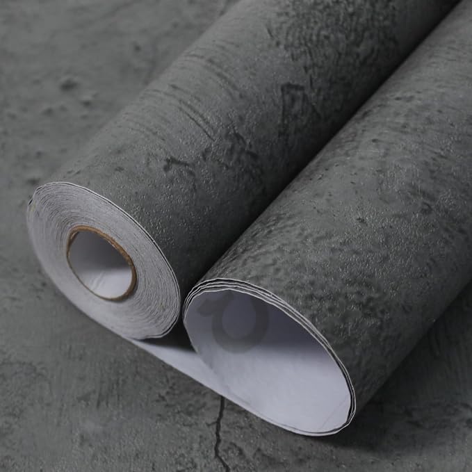 Dark Gray Concrete Wallpaper 15.7in x 80in, Wall Paper Peel and Stick by WAPANE