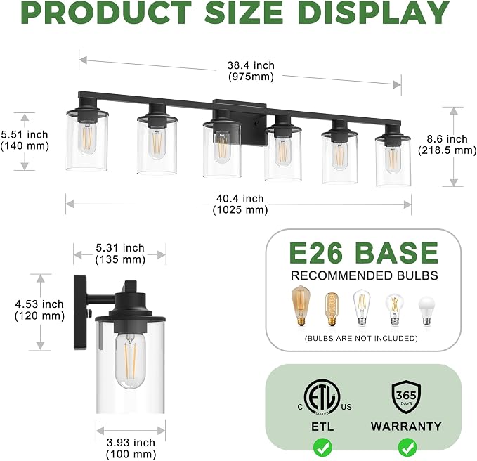 DORESshop Bathroom Light Fixtures, 6-Light Matte Black Bathroom Lighting - Image 4