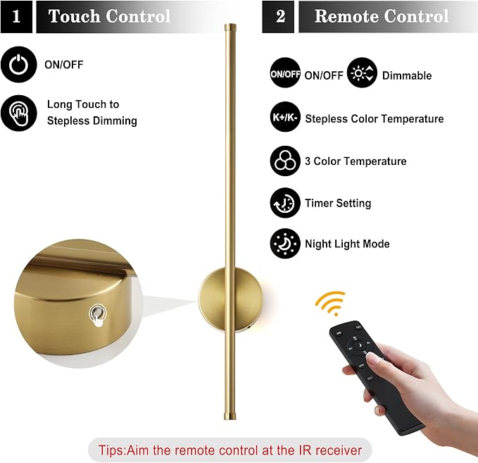 Battery Operated Modern Wall Sconces, Dimmable Wireless Wall Light Set of Two - Image 7