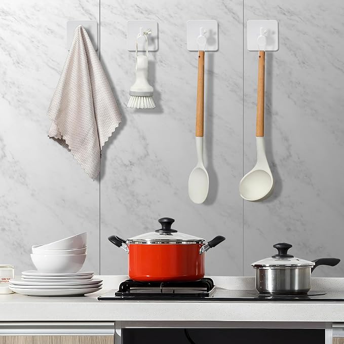 Fotosnow White Adhesive Towel Hooks: 15LB Heavy Duty Wall Hooks Stick on Shower - Image 4