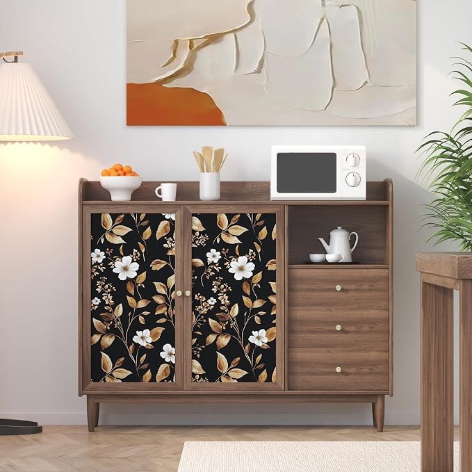 Vintage Black Peel and Stick Wallpaper – Black and Gold Floral Leaf Design Dark - Image 4