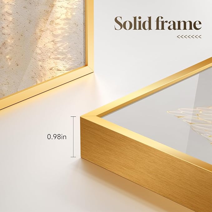 Framed Modern Luxury Wall Art for Living Room, Large White and Gold Leaf - Image 5