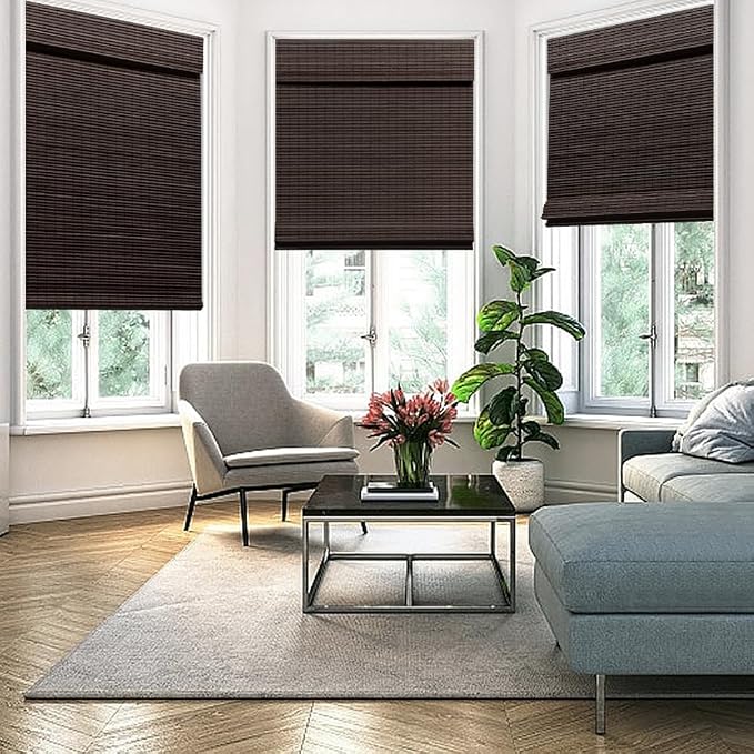 SEEYE Cordless Bamboo Roman Shades, Roll Up Blind Privacy Shade - Image 7