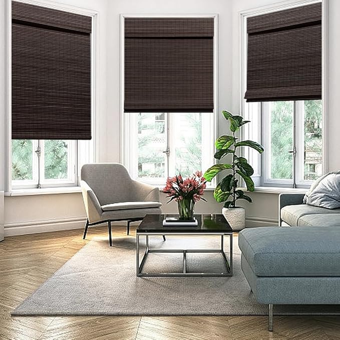 SEEYE Cordless Bamboo Roman Shades, Roll Up Blind Privacy Shade - Image 7