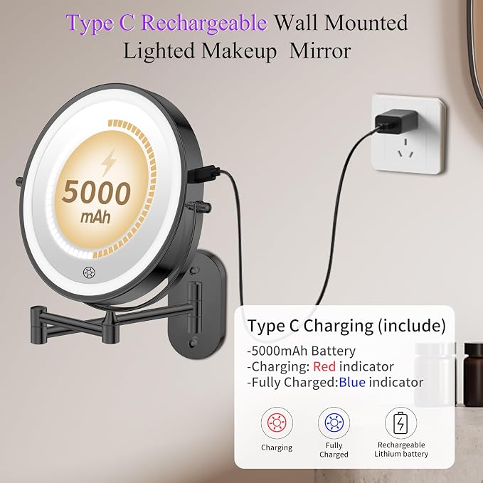 FUNTOUCH 20X/3X Rechargeable Wall Mounted Makeup Vanity Mirror - Image 3