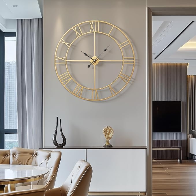 Cuspin 36 Inch Large Gold Wall Clock, Battery Operated Silent Non Ticking Metal - Image 3