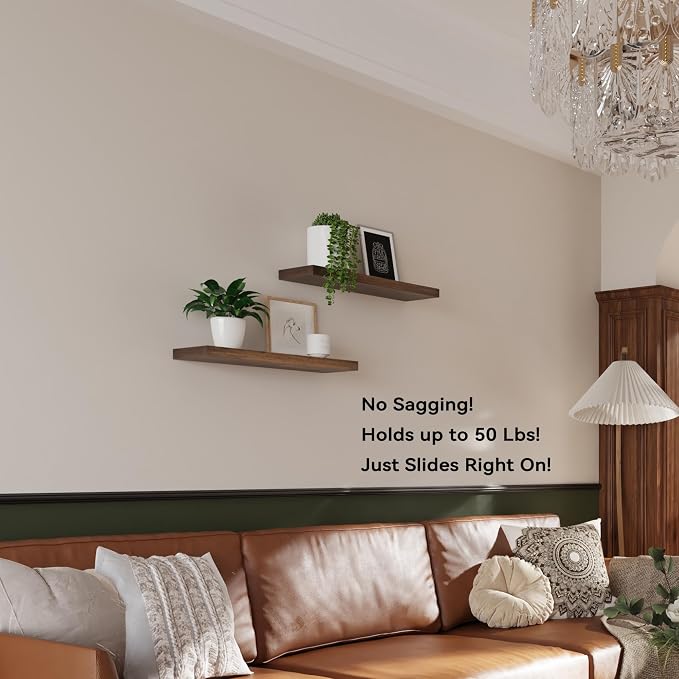 BGMG Wood Floating Shelves for Wall 16 inch Set of 2, Rustic Wooden Wall Mount - Image 5