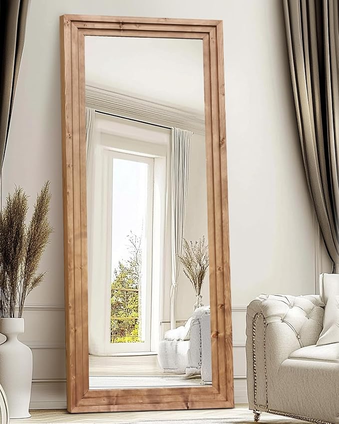 Full Length Mirror 71"x30" Solid Wood Frame Floor Large Mirror - Image 4
