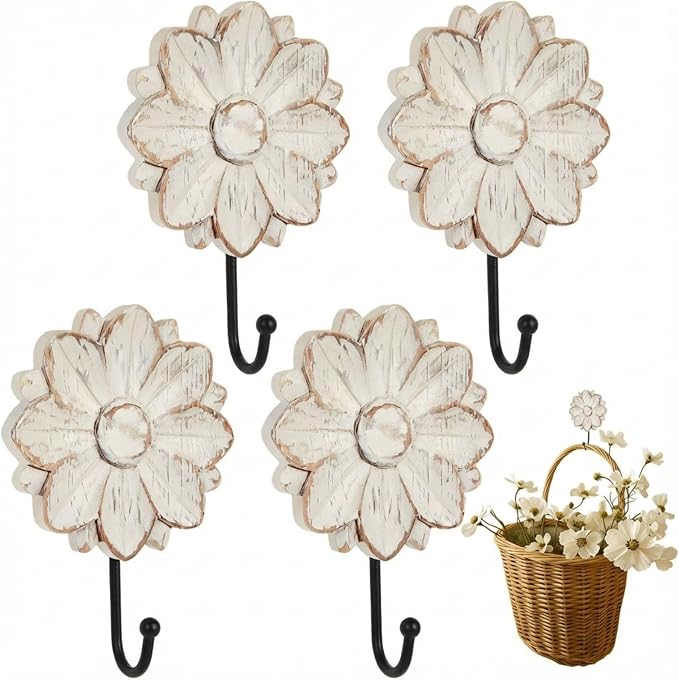 Weysat 4 Pcs Vintage Hooks for Wall Wood Farmhouse Towel Hooks Shabby Chic Wall by Weysat