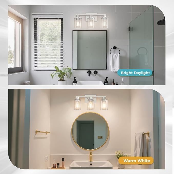 DORESshop 17 Inch Bathroom Light Fixtures, 3-Light Chrome Bathroom Lighting - Image 3