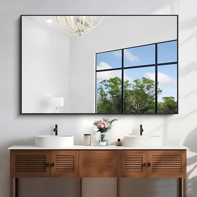 KOCUUY 60x40 Inch Large Black Wall Mounted Mirror, Aluminum Framed Decorative - Image 5