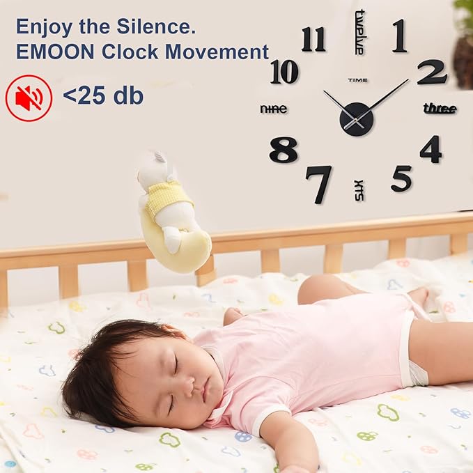 AILILIFE 20-28 Inch DIY Wall Clock 3D Frameless Silent Non-Ticking, Modern - Image 2