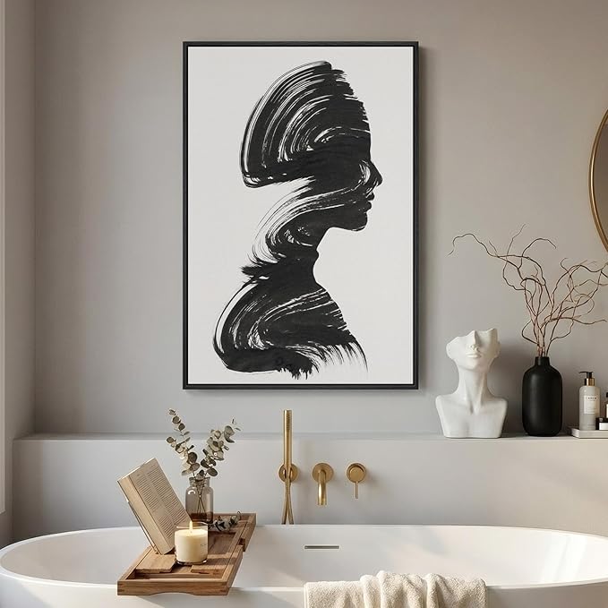 Modern Framed Black and White Abstract Wall Art, Minimalist Elegant Canvas - Image 2