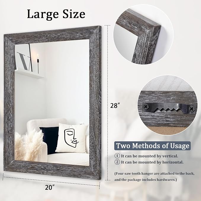 AAZZKANG Wall Mirror with Rectangle Wood Frame Large 28"x20" Rustic Decorative - Image 2