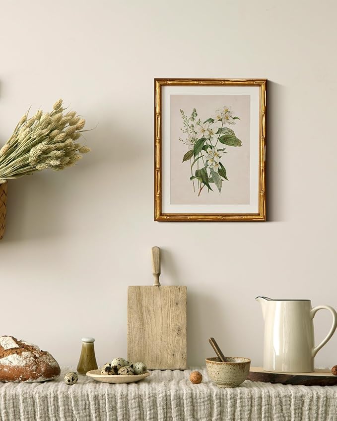 InSimSea Gold Bamboo Framed Canvas Wall Art, Neutral Floral Botanical Paintings - Image 7