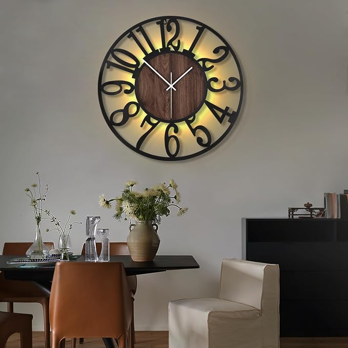 LEIKE Large LED Wall Clocks, Non Ticking, Battery Operated Rustic Round Modern - Image 5