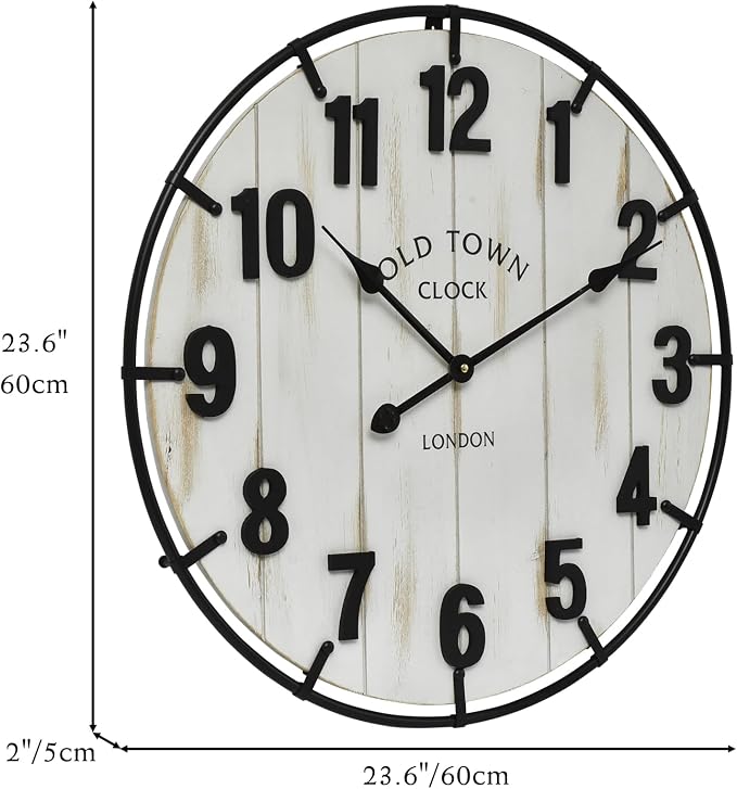 Large Old Town Farmhouse Wall Clock – 24 Inches Rustic Antique Wood - Image 4