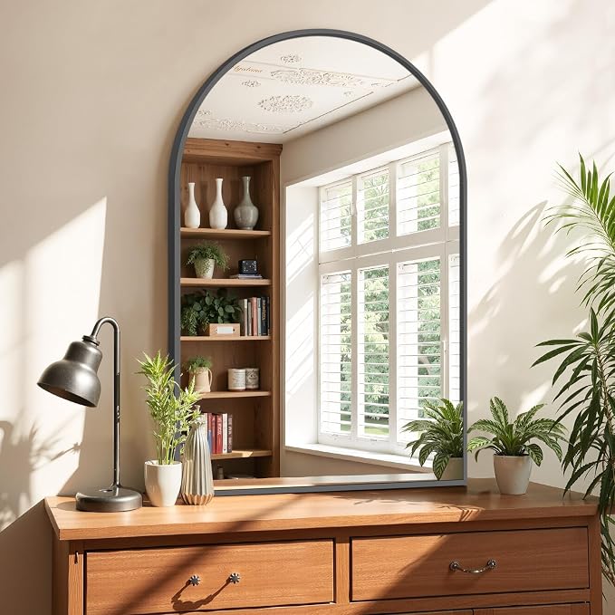 Bathroom Mirror for Wall, 36x24 Inch Arched Mirror, Matte Black Metal Framed - Image 4