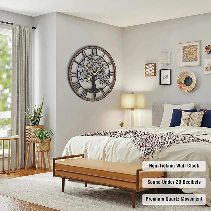Micasso Vintage Oversize Wall Clock: 38Inch Farmhouse Tree of Life Metal - Image 4