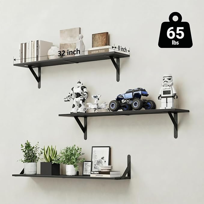 WOPITUES Floating Shelves for Wall 32″W x 8″D, Long Wall Mounted Shelves Set of - Image 3