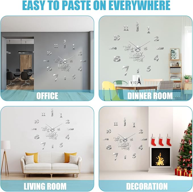 Junkin 3D Large Frameless DIY Wall Clock Modern Decor Family Quote Wall - Image 6