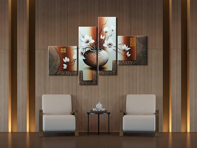 Wieco Art Huge Size Artwork 4 Panels 100% Hand-painted Modern Canvas Wall Art - Image 5