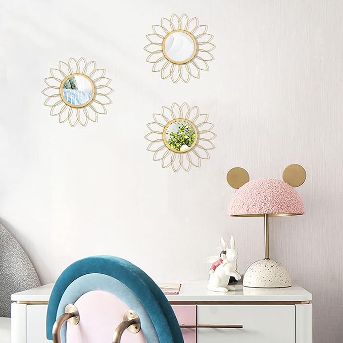 3 Pack Metal Mirrors for Wall Sunburst Wall Mirrors Home Décor Decorative - Image 7