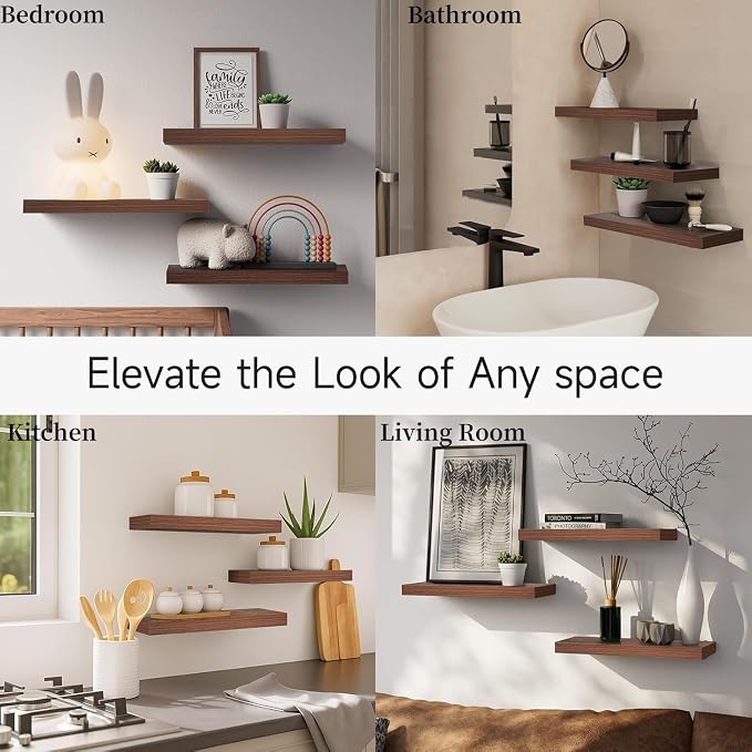 BAYKA Floating Shelves for Wall, Wall Mounted Rustic Wood Shelves for Bathroom - Image 8