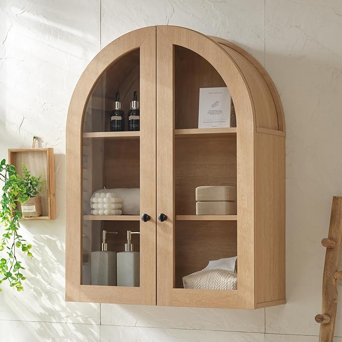 Bathroom Arched Wall Cabinet Over The Toilet Storage Cabinet, 23.5×31.4 Inch by NOWABAY