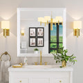 Amorho Bathroom Mirror, 36x36 Inch White Thick Metal Framed Wall Mirrors by Amorho