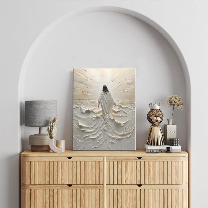 Abstract Jesus Walking on Water Canvas Wall Art Christian Spiritual Wall Decor - Image 4
