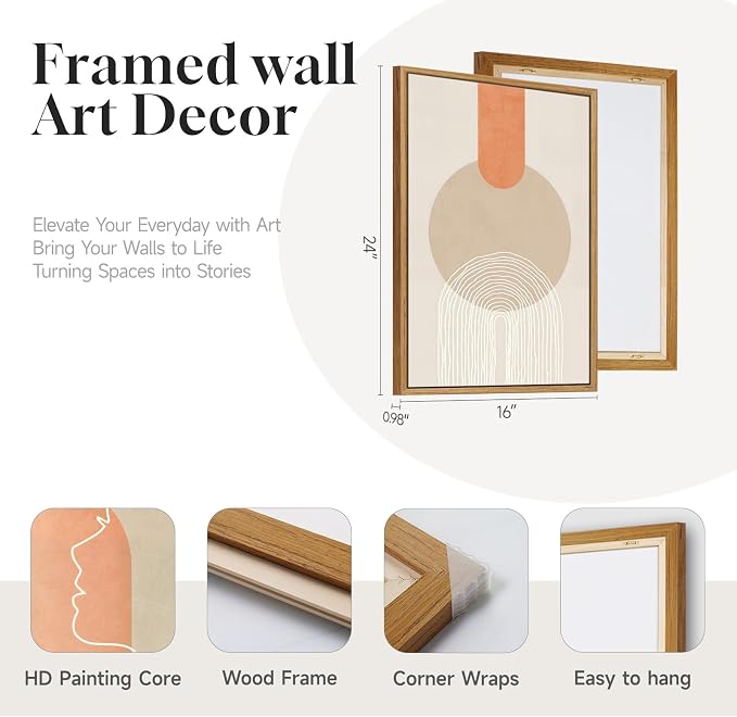 3 Piece Framed Abstract Boho Canvas Wall Art - Image 4