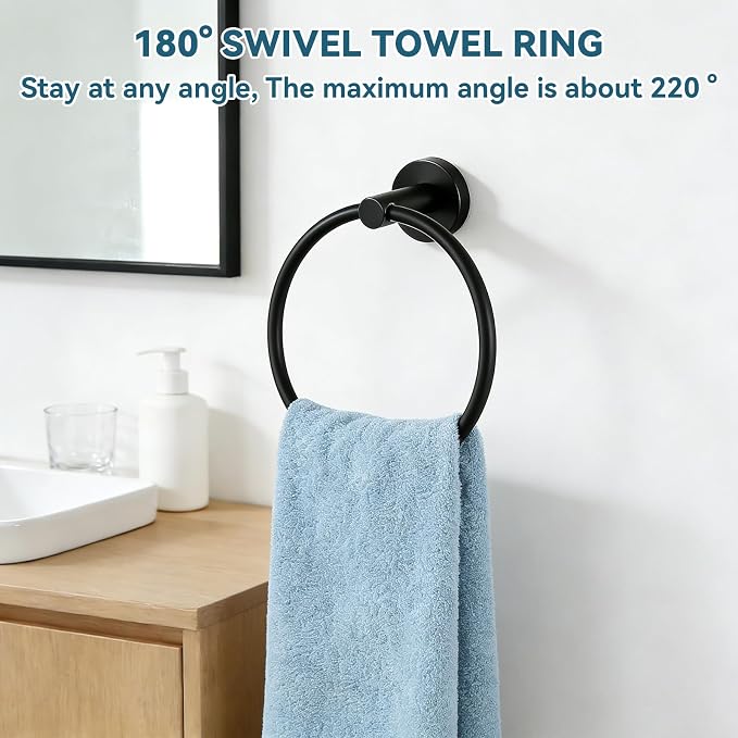 5-Piece Matte Black Bathroom Accessories Set, 24-Inch Wall-Mounted Towel Bar - Image 7