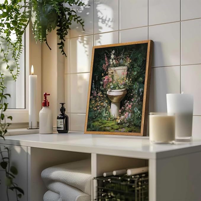 AtterrirArt Framed Funny Bathroom Wall Art, 12 * 16inch, Vintage Toilet Bowl - Image 3
