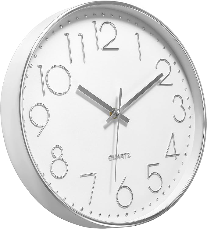 Foxtop Silver Wall Clock Silent Non-Ticking Battery Operated Round Modern Wall - Image 5