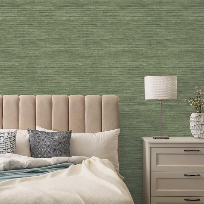 Tempaper Textured Green Horizontal Faux Grasscloth Removable Peel and Stick - Image 2